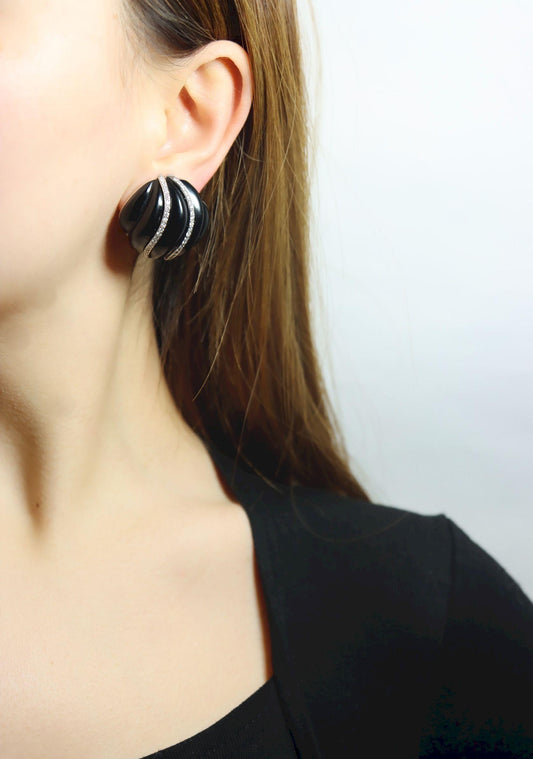 Andrew Clunn 18K White Gold & Platinum Diamonds Onyx Swirl Earrings
