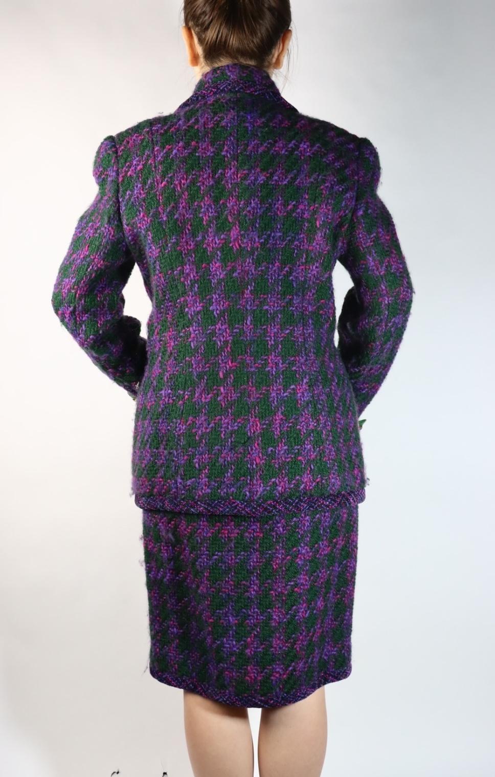 Vintage Oscar De La Renta Purple & Green Tweed Jacket & Skirt Suit