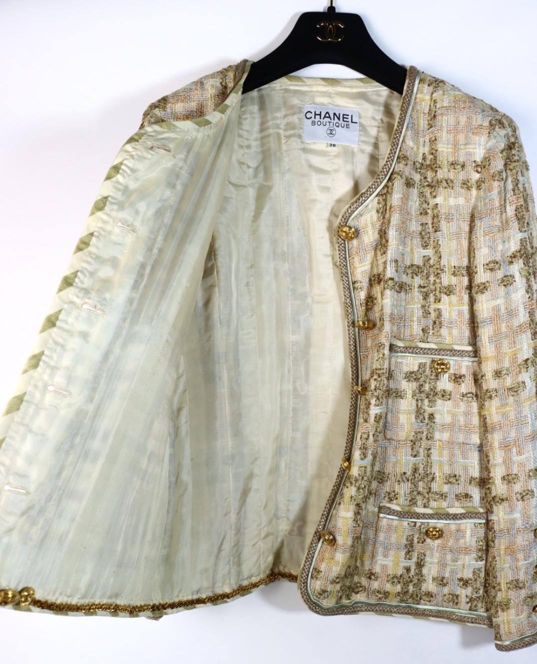 Vintage Chanel 1984 Classic Collarless Tweed Jacket Suit