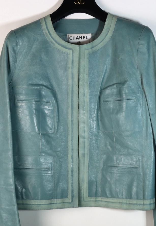 Vintage Chanel Blue Leather Biker Jacket