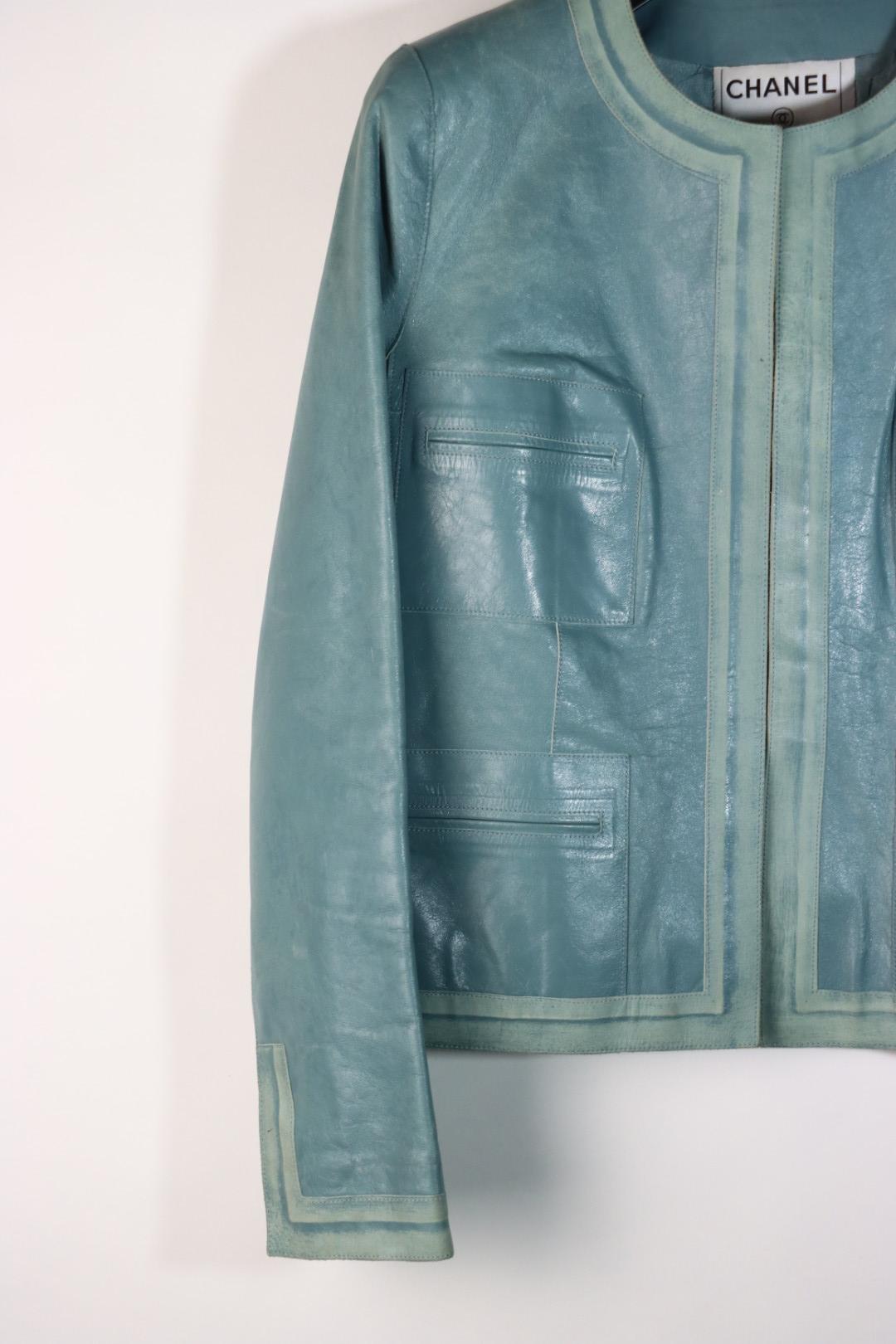 Vintage Chanel Blue Leather Biker Jacket
