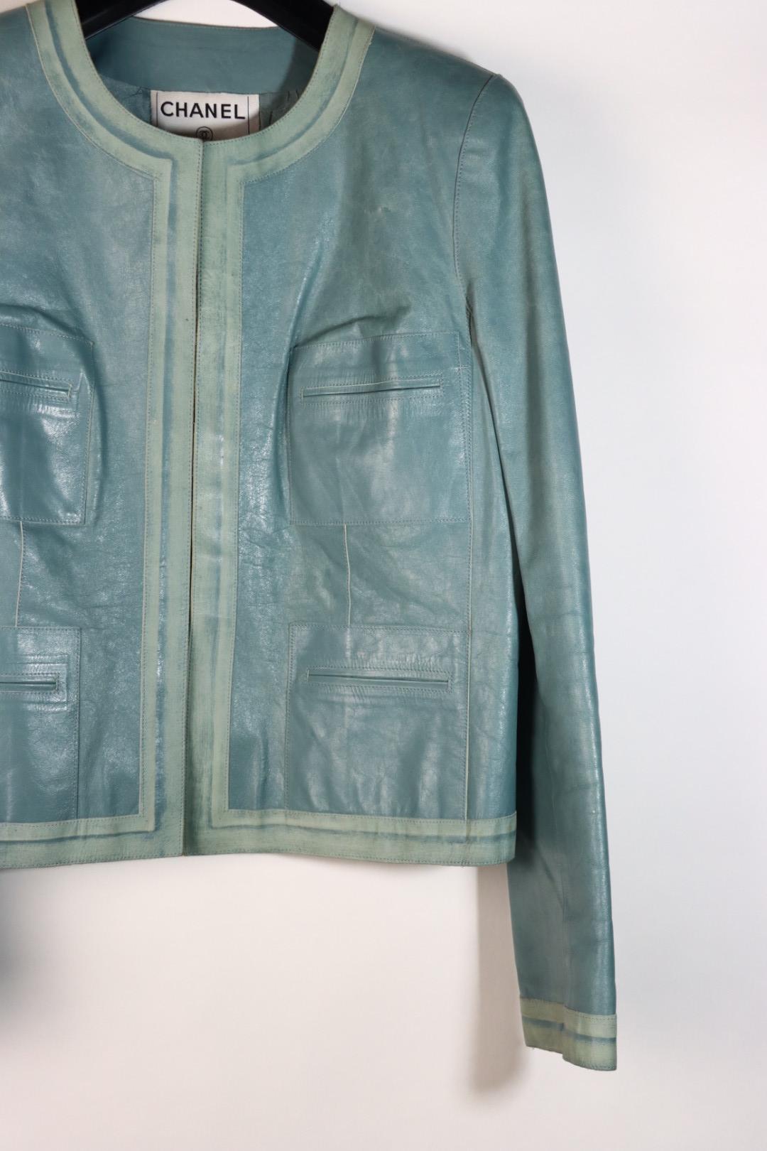 Vintage Chanel Blue Leather Biker Jacket