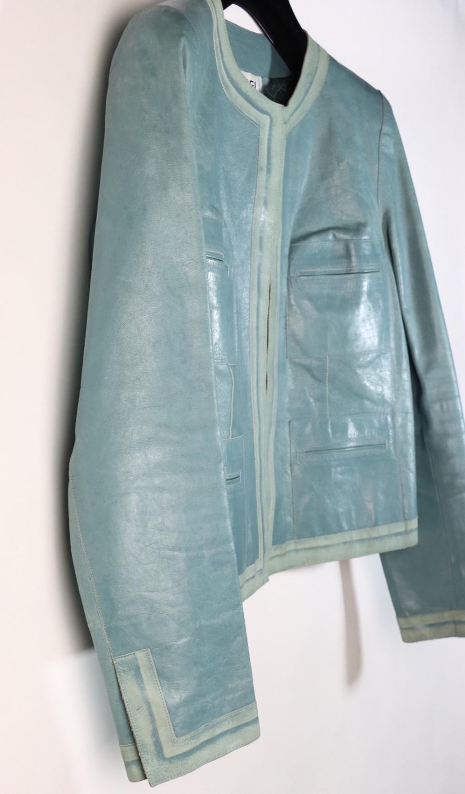 Vintage Chanel Blue Leather Biker Jacket