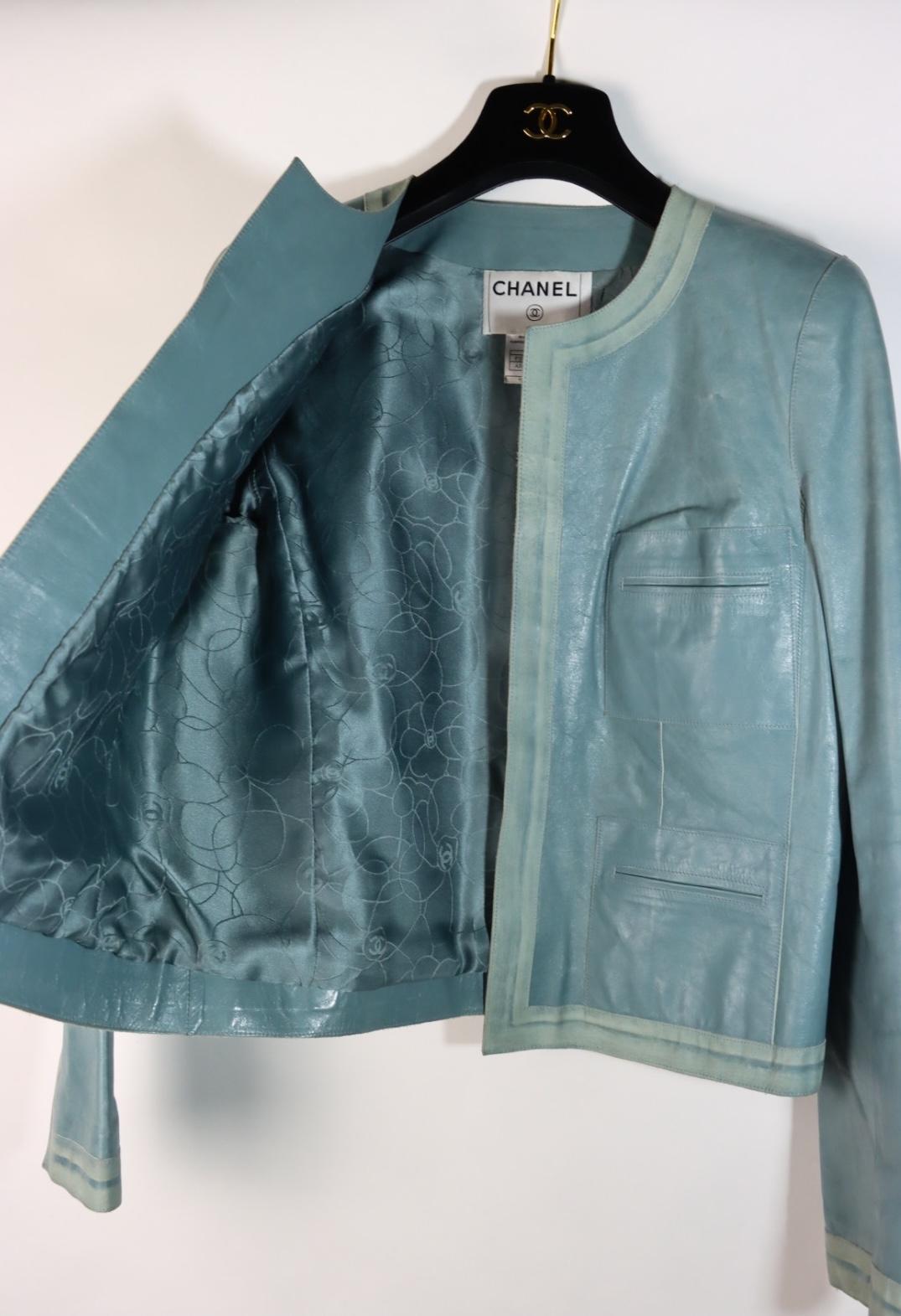 Vintage Chanel Blue Leather Biker Jacket