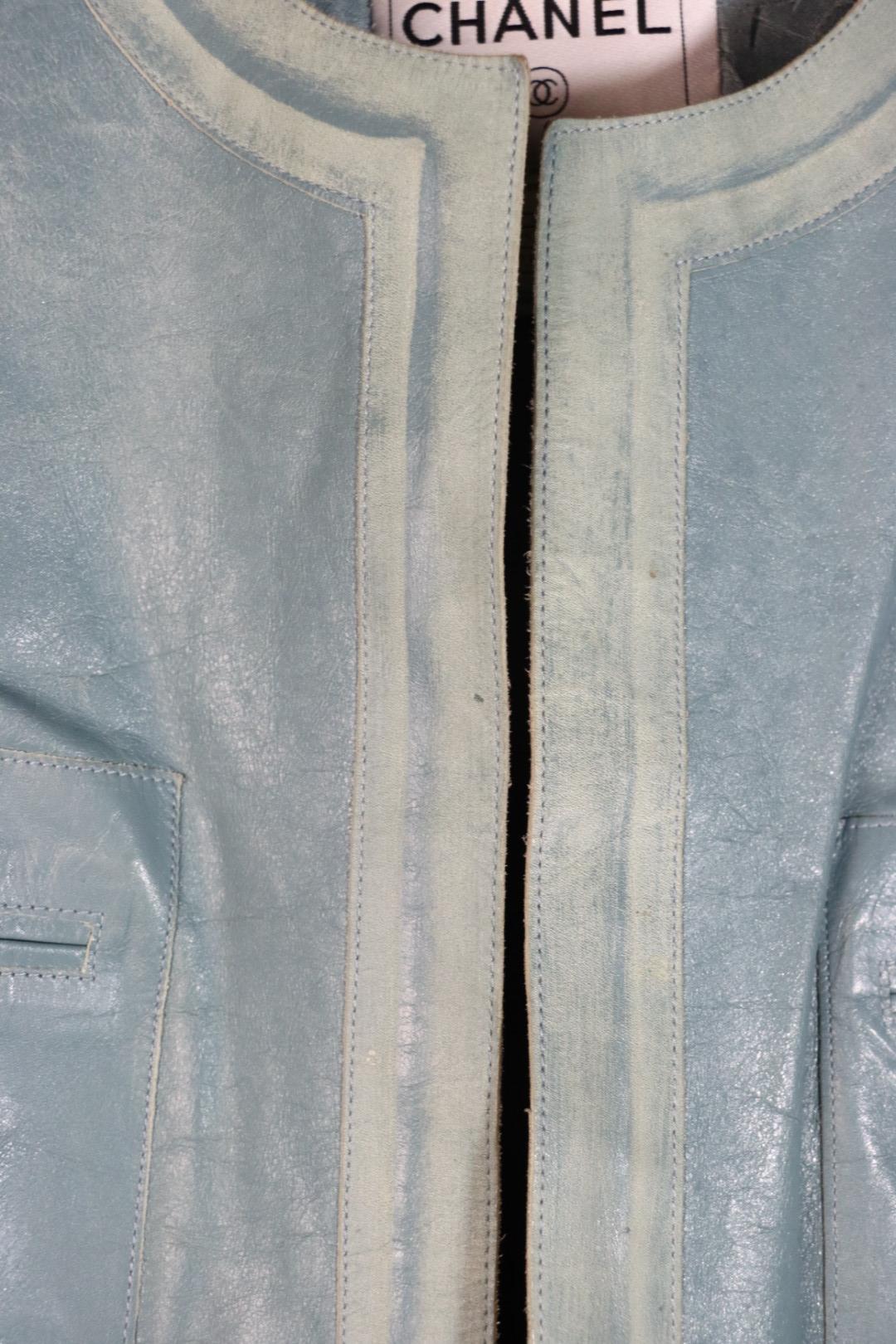 Vintage Chanel Blue Leather Biker Jacket