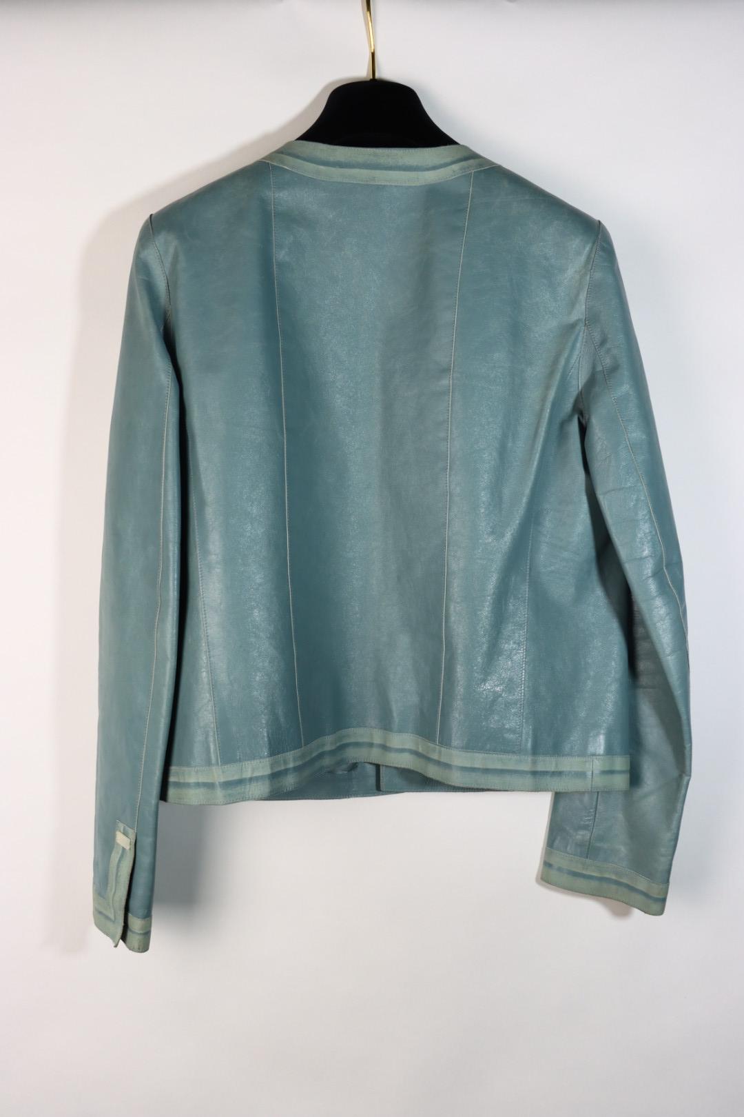 Vintage Chanel Blue Leather Biker Jacket