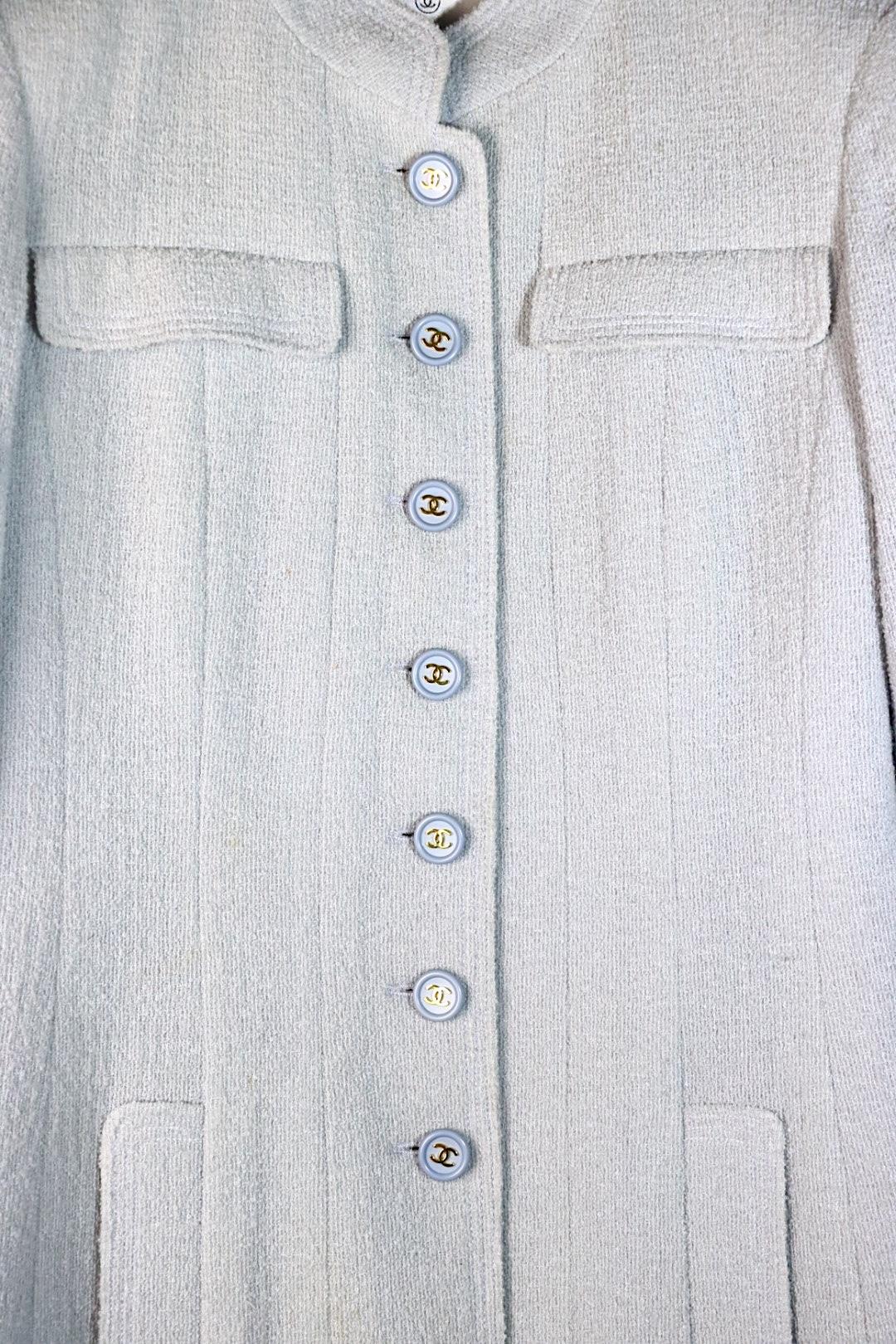 Vintage 1997 Chanel Baby Blue Tweed Jacket