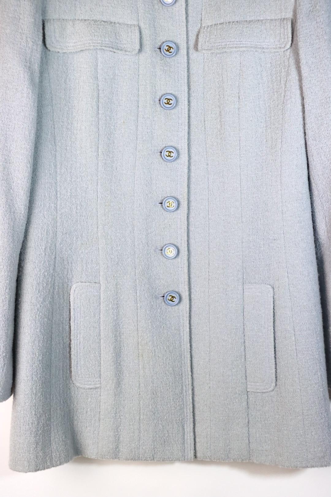 Vintage 1997 Chanel Baby Blue Tweed Jacket