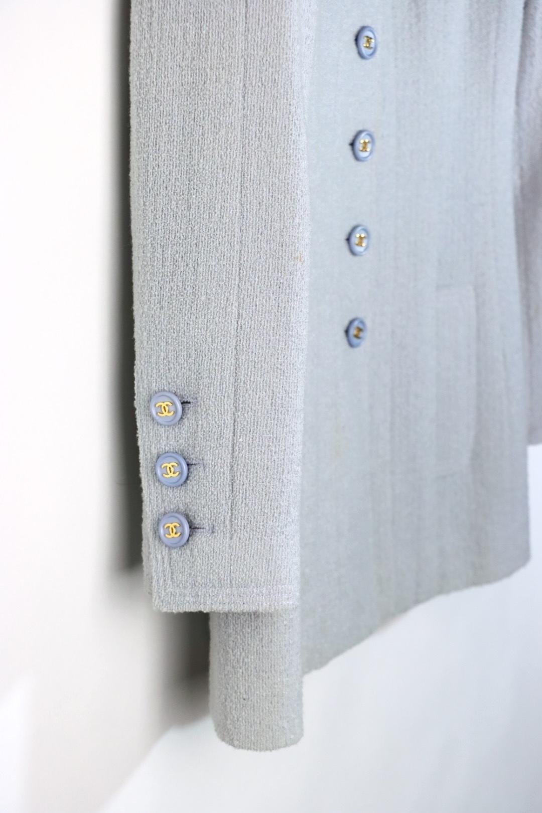 Vintage 1997 Chanel Baby Blue Tweed Jacket