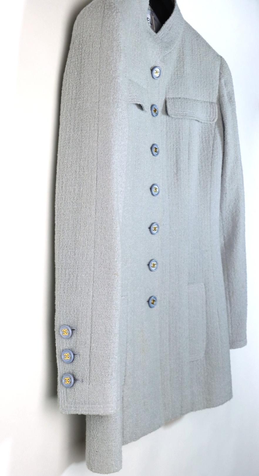 Vintage 1997 Chanel Baby Blue Tweed Jacket