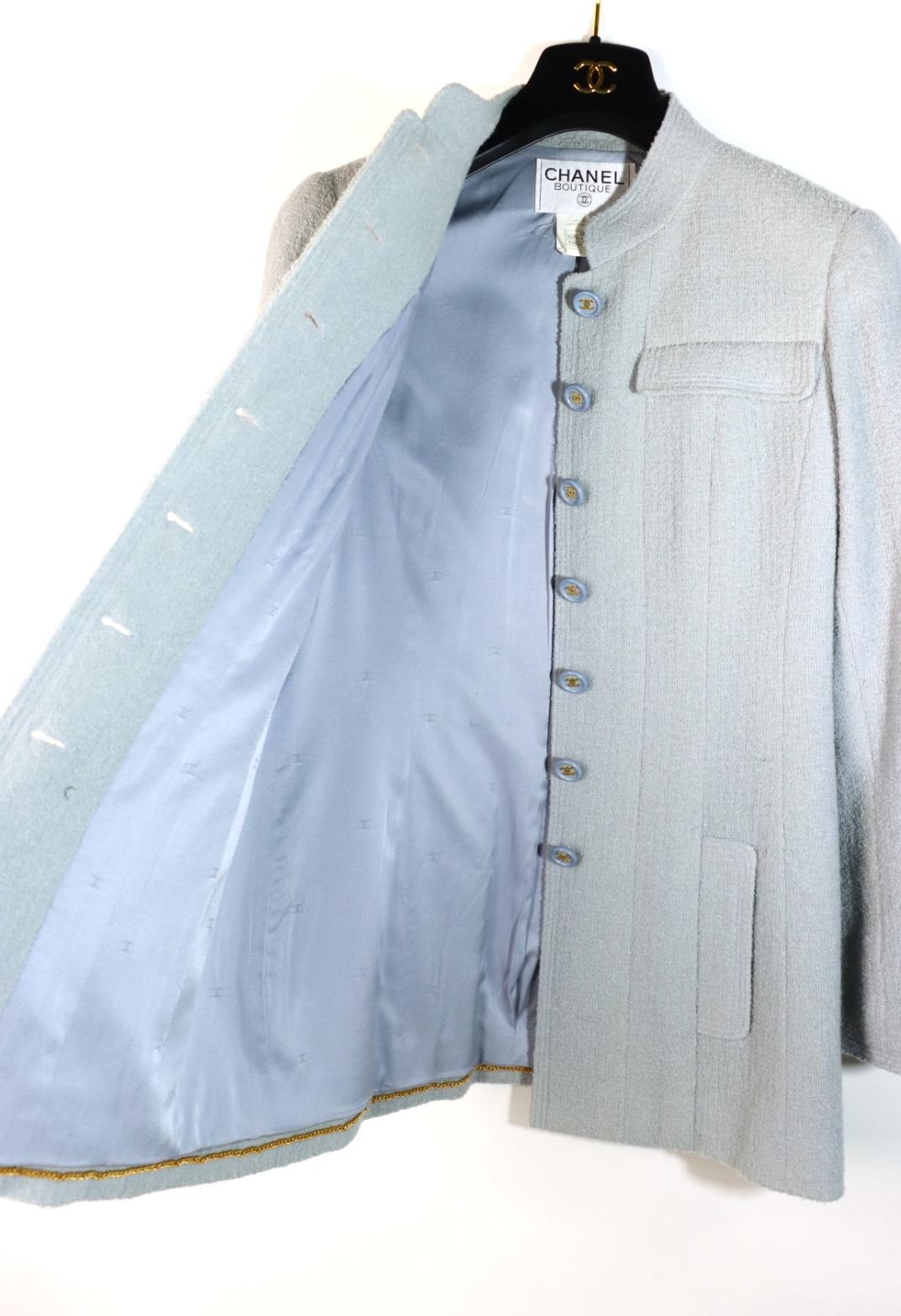 Vintage 1997 Chanel Baby Blue Tweed Jacket