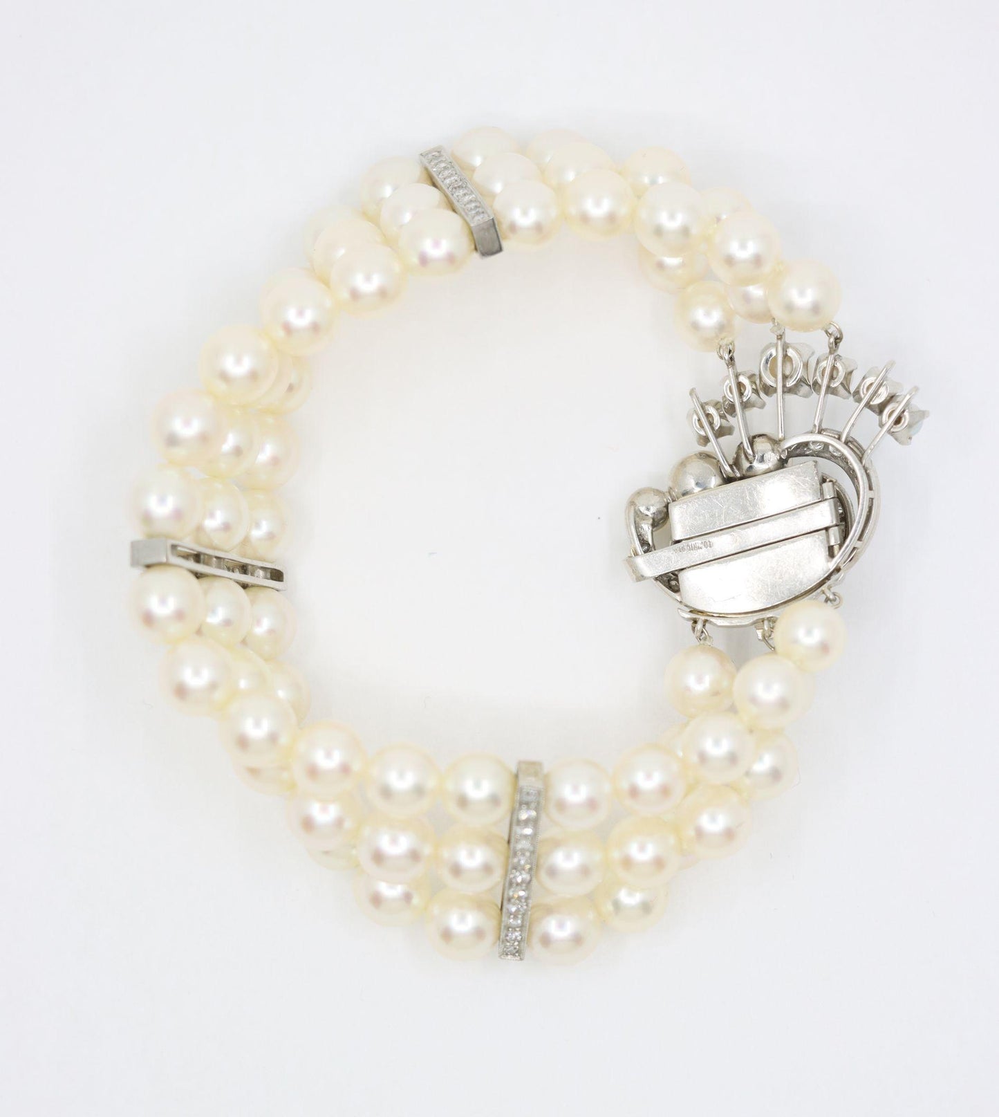 Vintage Platinum Diamonds Muti-Strand Pearl Waves Bracelet