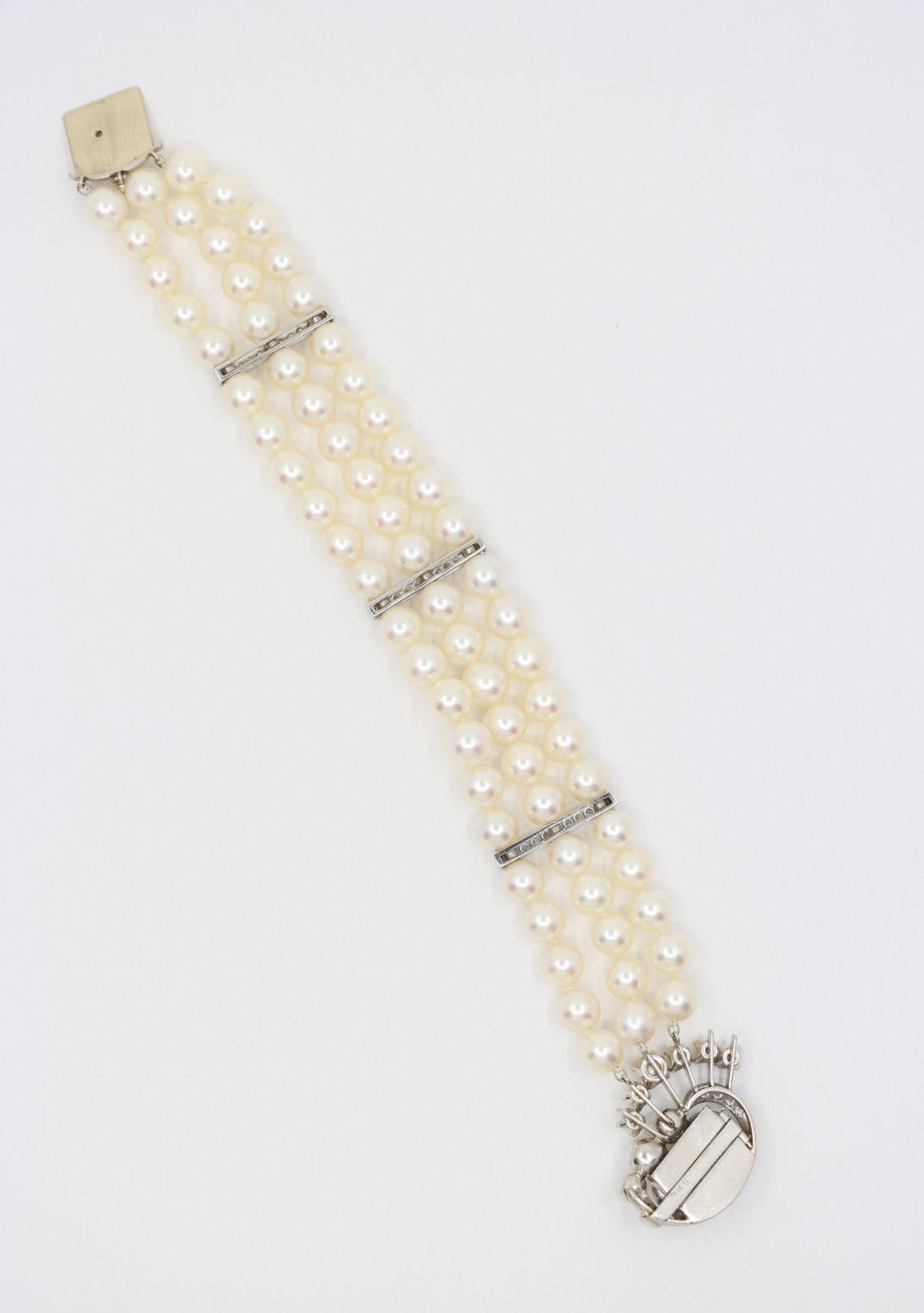 Vintage Platinum Diamonds Muti-Strand Pearl Waves Bracelet