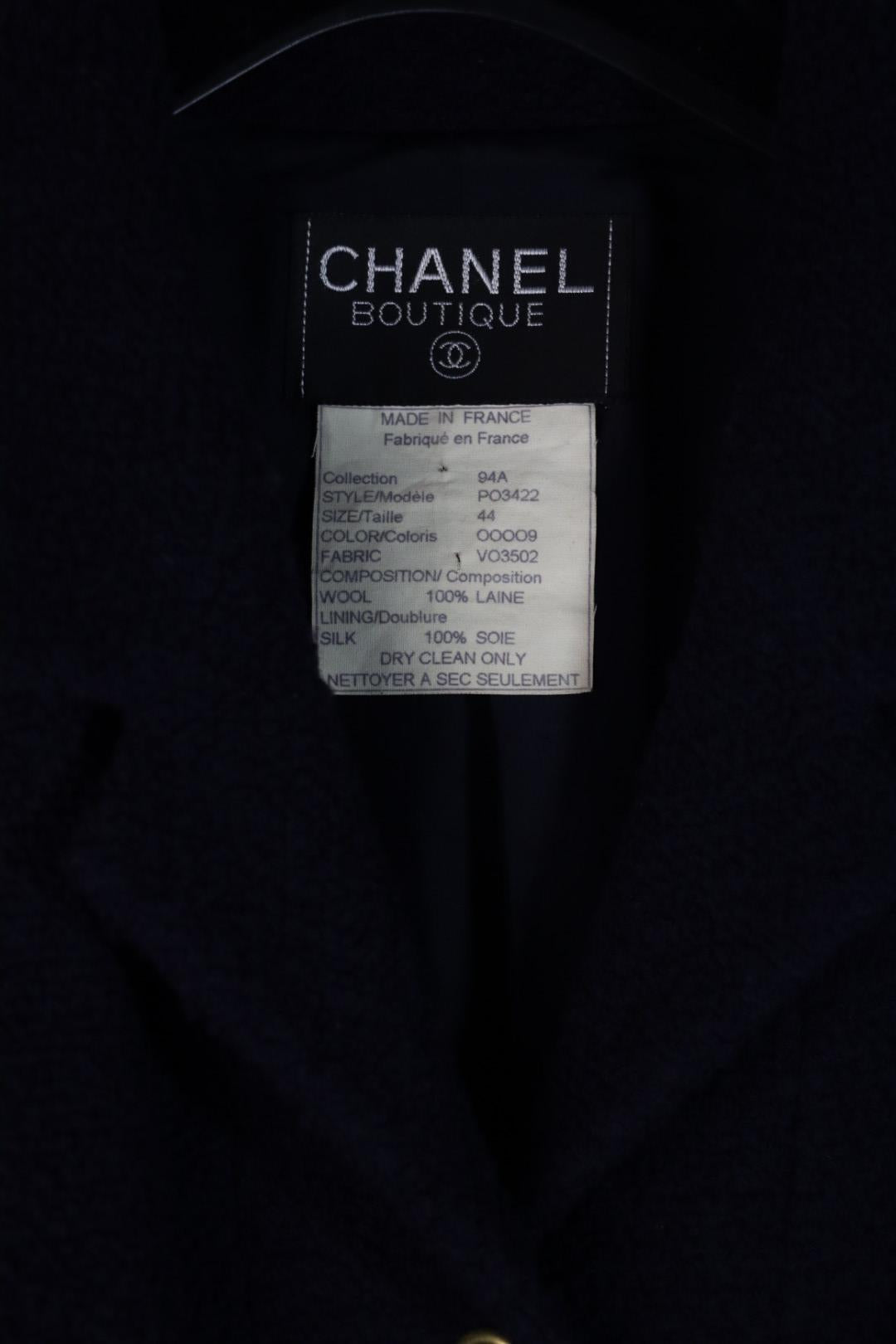 Vintage 1994 Chanel Boutique Navy Two-Piece Skirt Suit