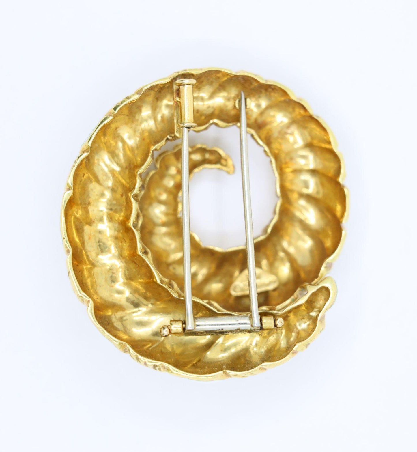 Vintage David Webb 18K Gold White Enamel Swirl Brooch