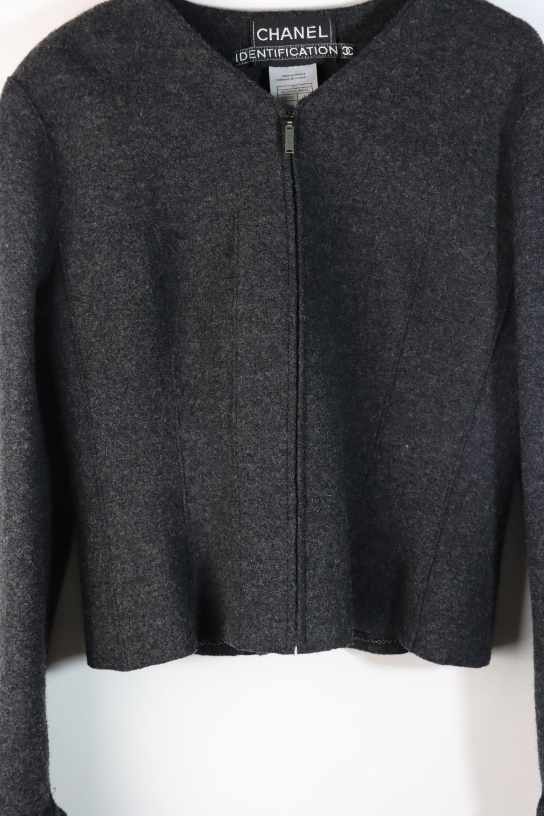 Vintage 1999 Chanel Gray Wool Jacket Suit