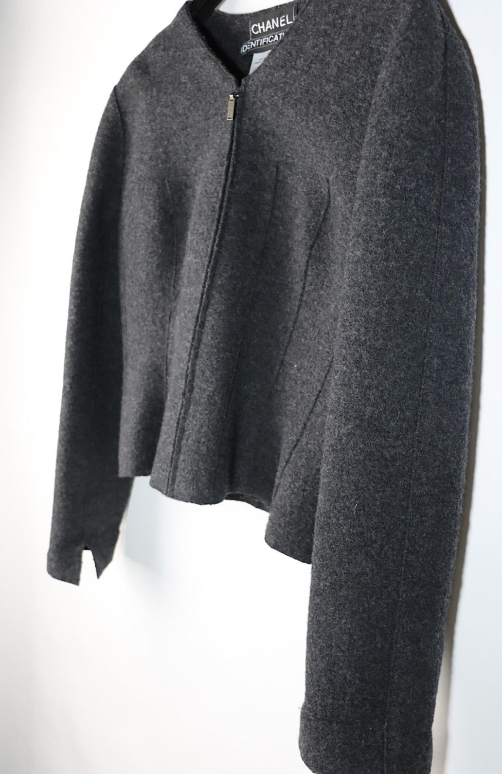 Vintage 1999 Chanel Gray Wool Jacket Suit