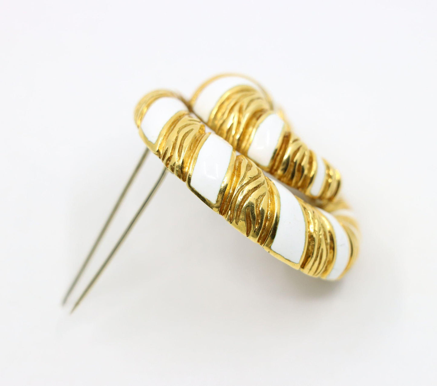 Vintage David Webb 18K Gold White Enamel Swirl Brooch