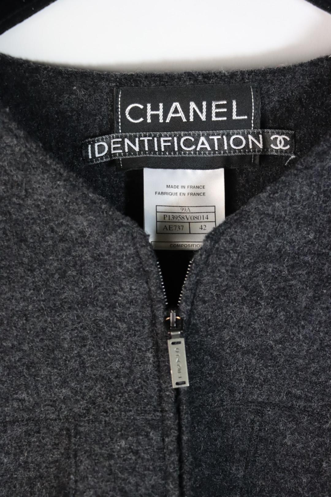 Vintage 1999 Chanel Gray Wool Jacket Suit