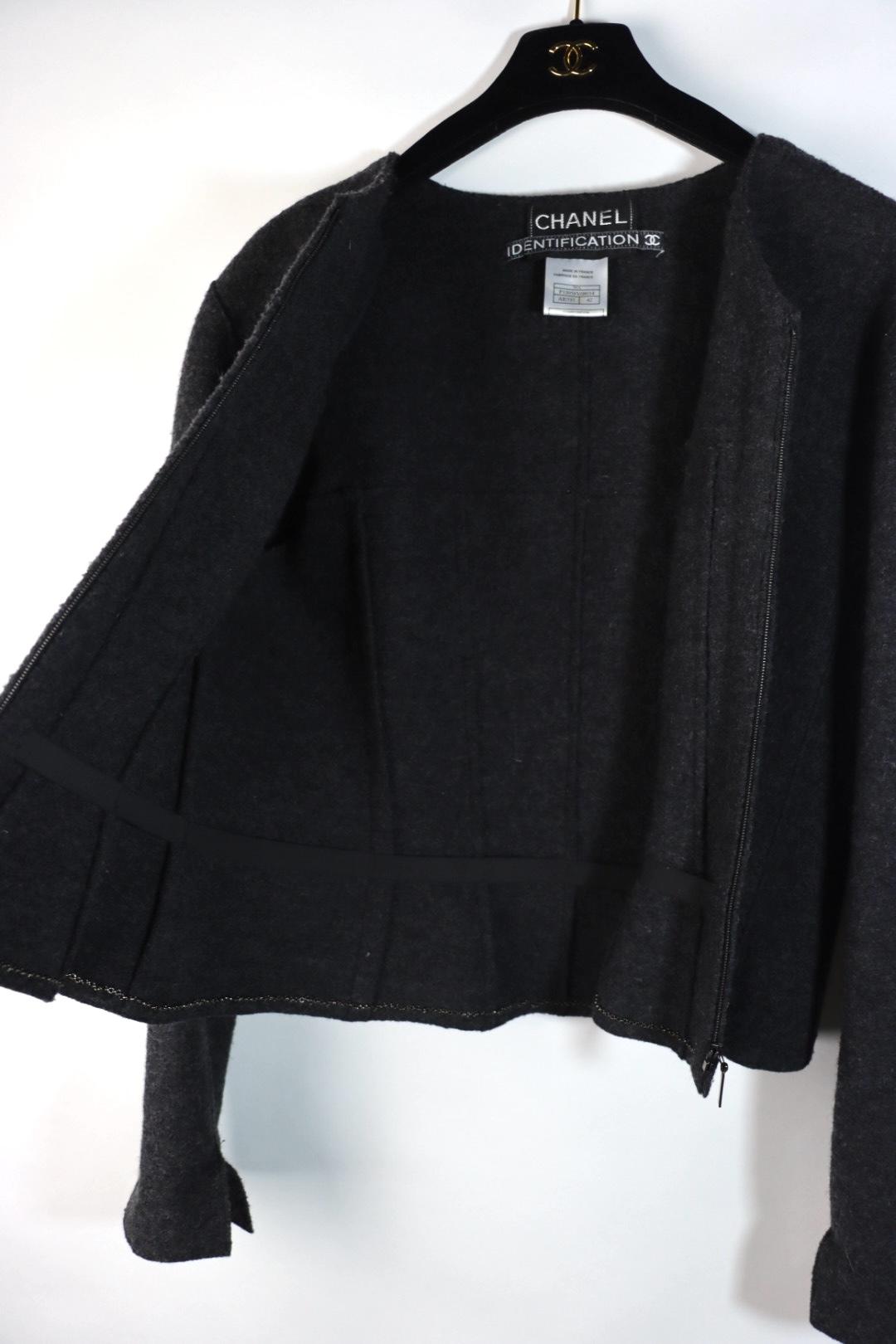 Vintage 1999 Chanel Gray Wool Jacket Suit