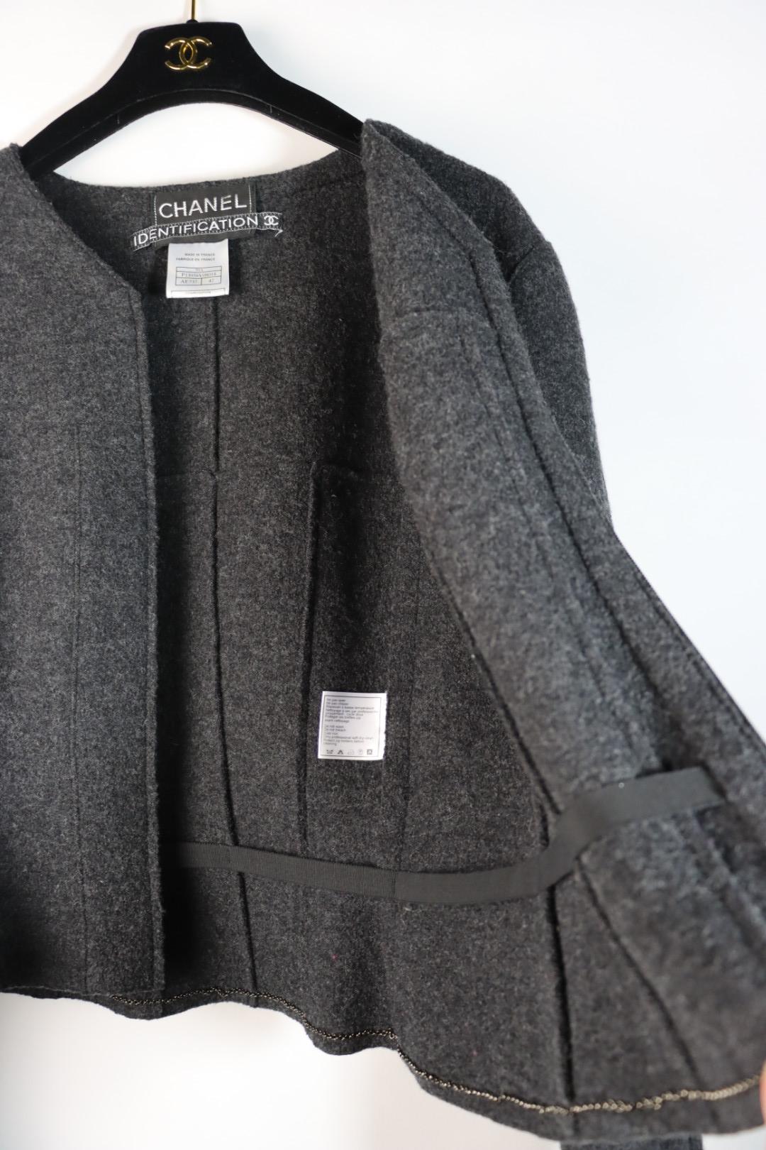 Vintage 1999 Chanel Gray Wool Jacket Suit