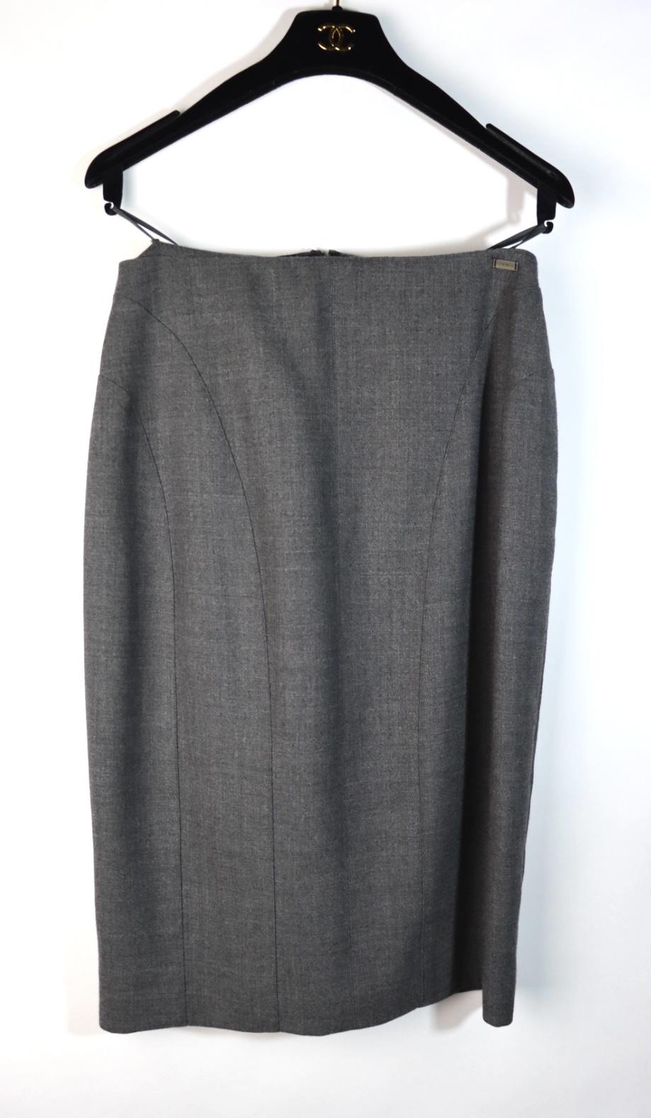 Vintage 1999 Chanel Gray Wool Jacket Suit