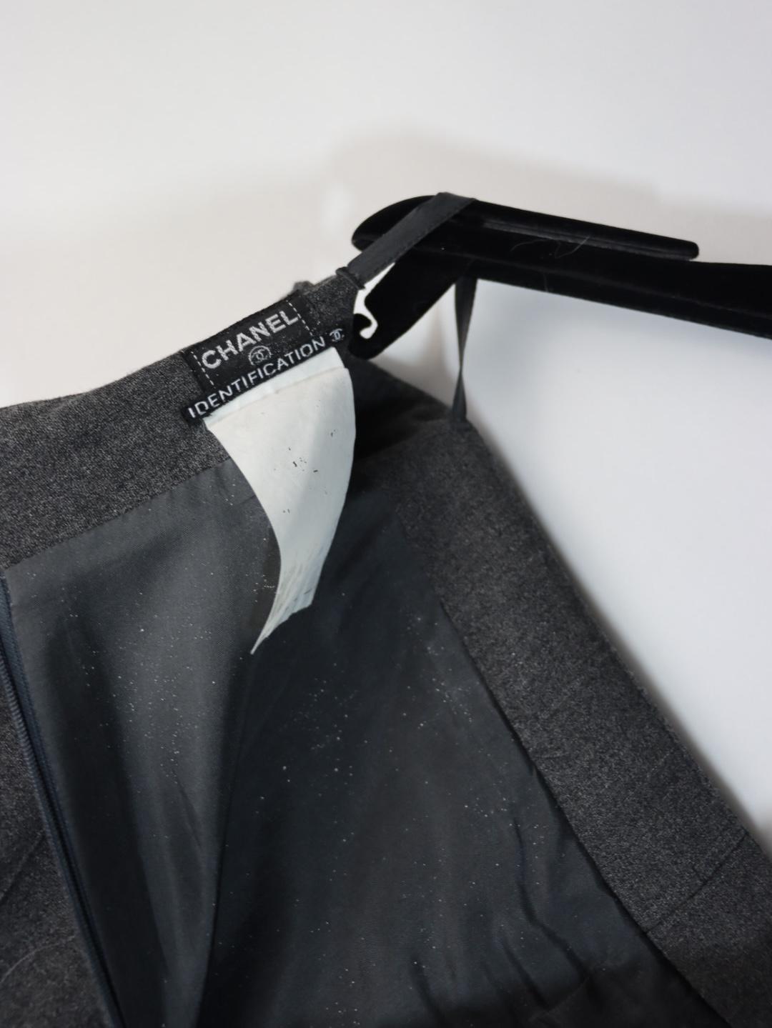 Vintage 1999 Chanel Gray Wool Jacket Suit