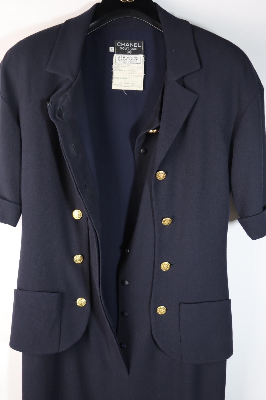 Vintage Chanel Navy Short Sleeve Dress Suit