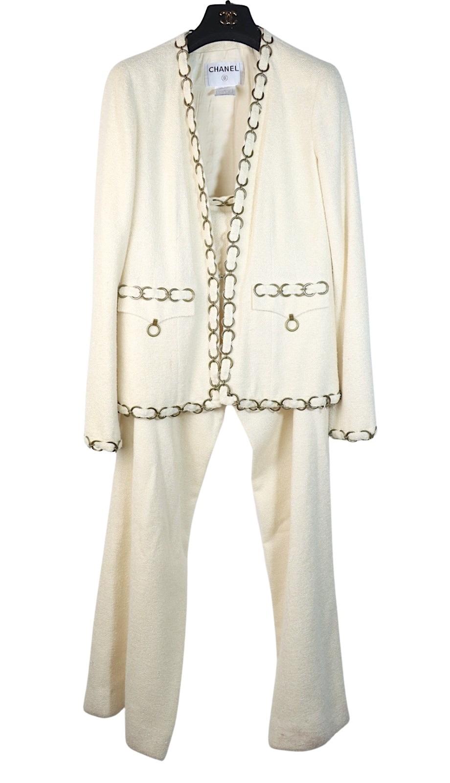 Vintage 2002 Chanel Chain White Jacket Pant Suit