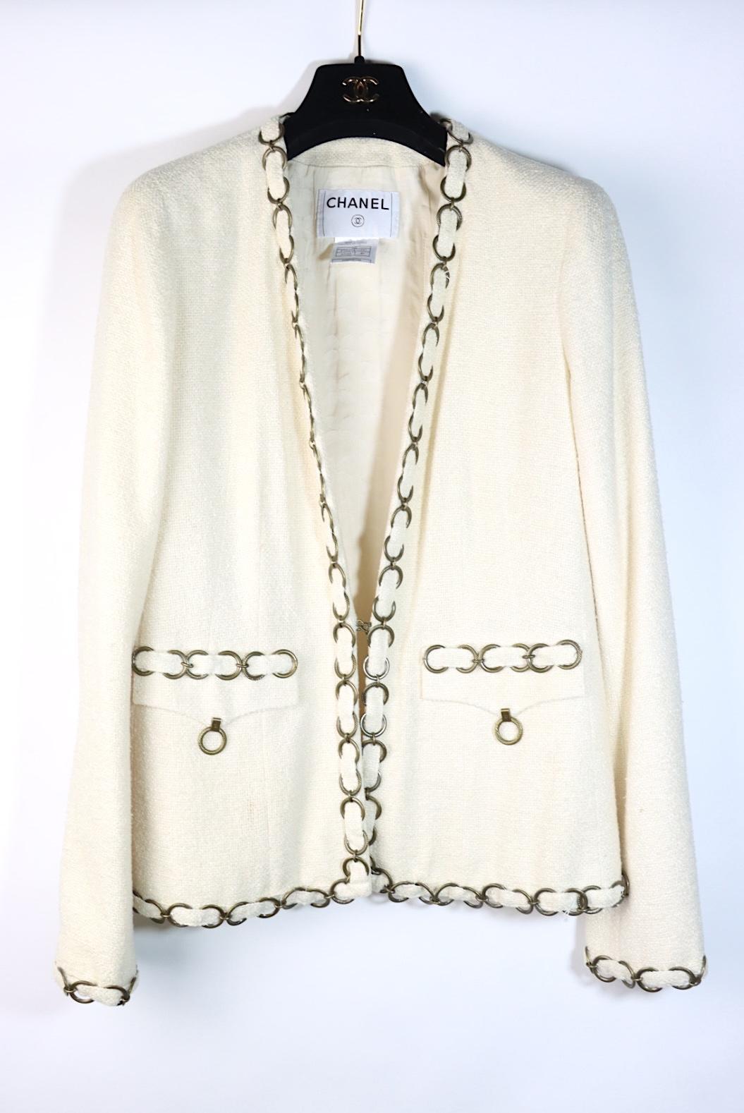 Vintage 2002 Chanel Chain White Jacket Pant Suit