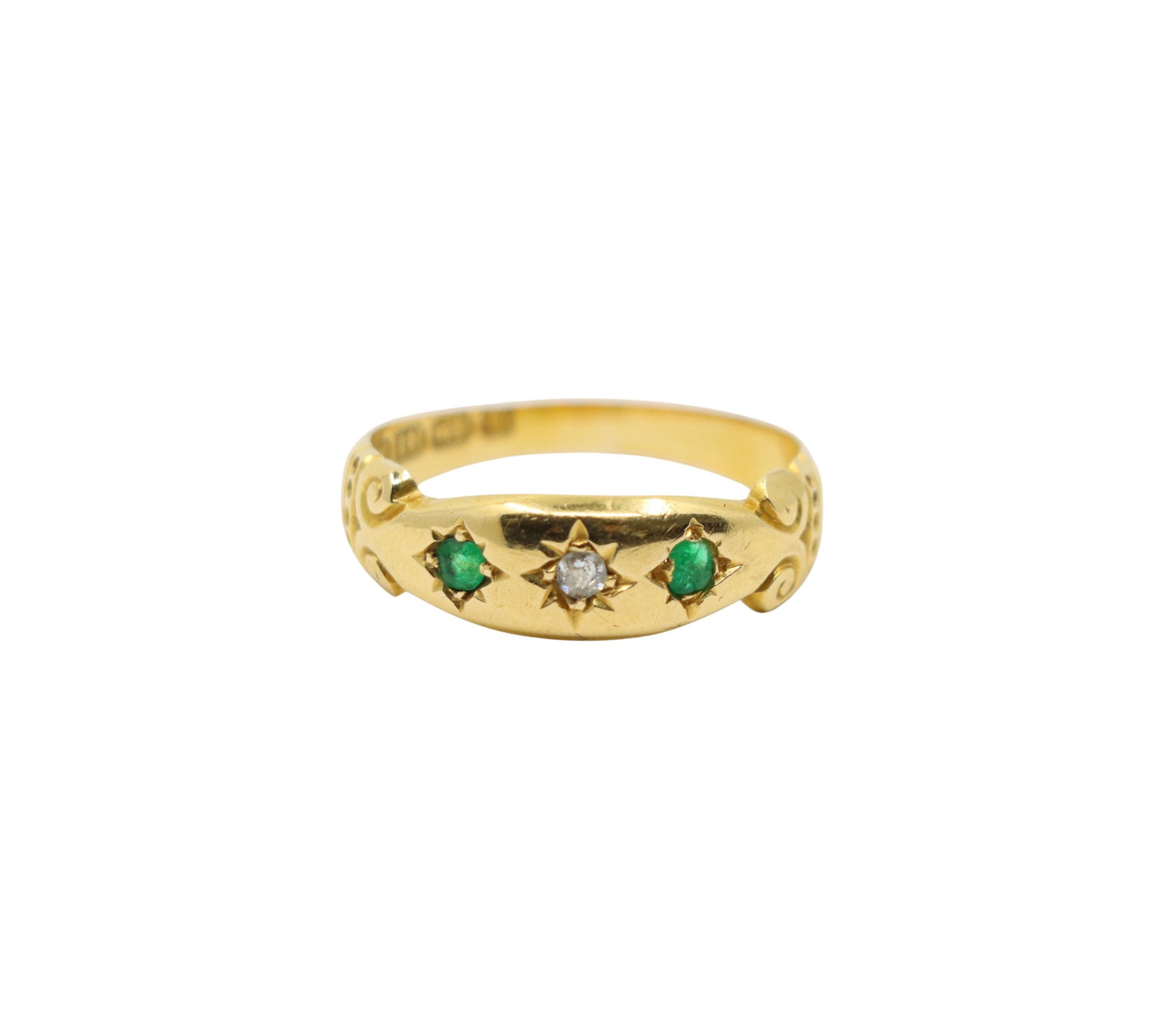 Antique 18K Gold Diamond Emerald Ring