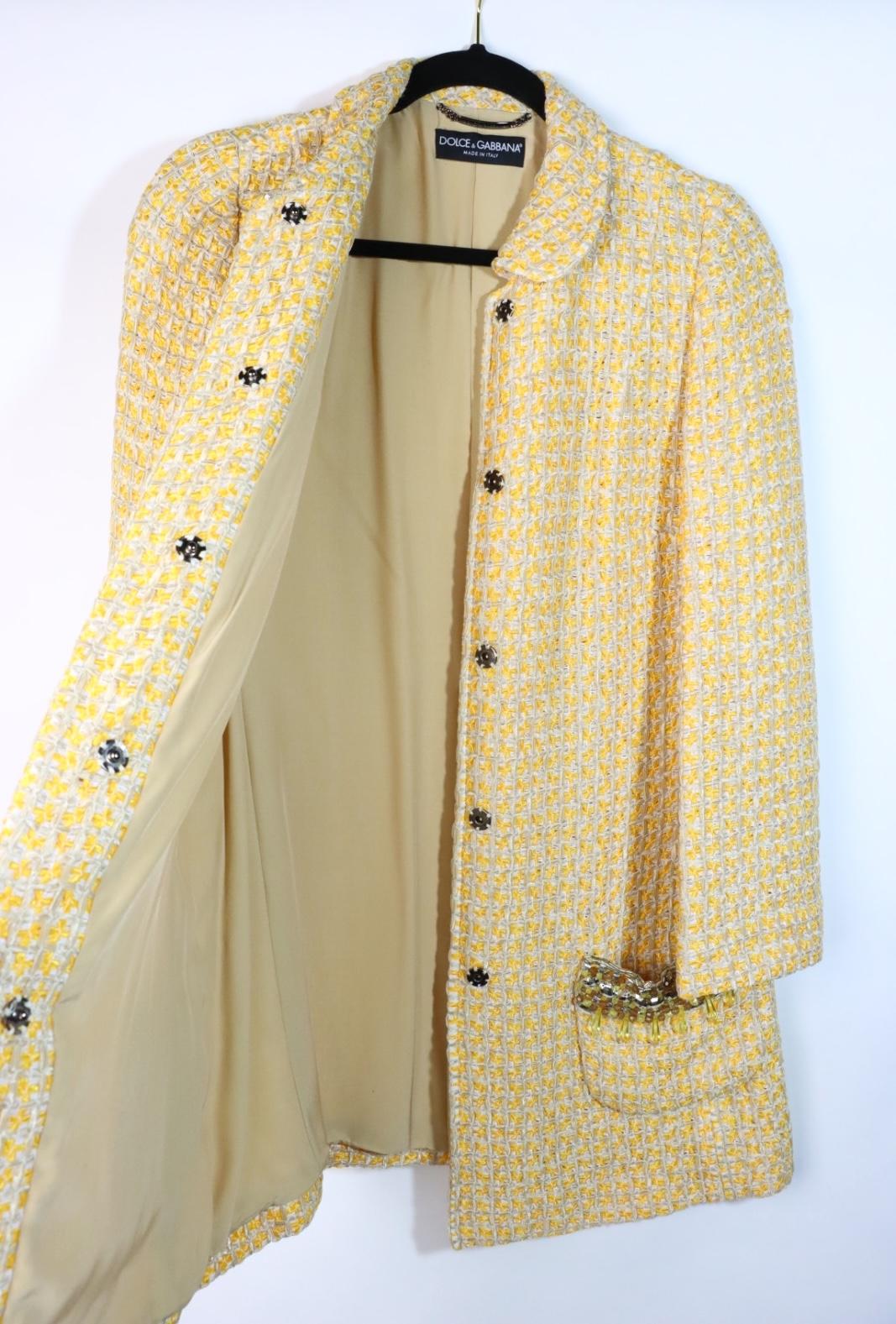 Vintage Dolce & Gabbana Yellow Tweed Embellished Jacket