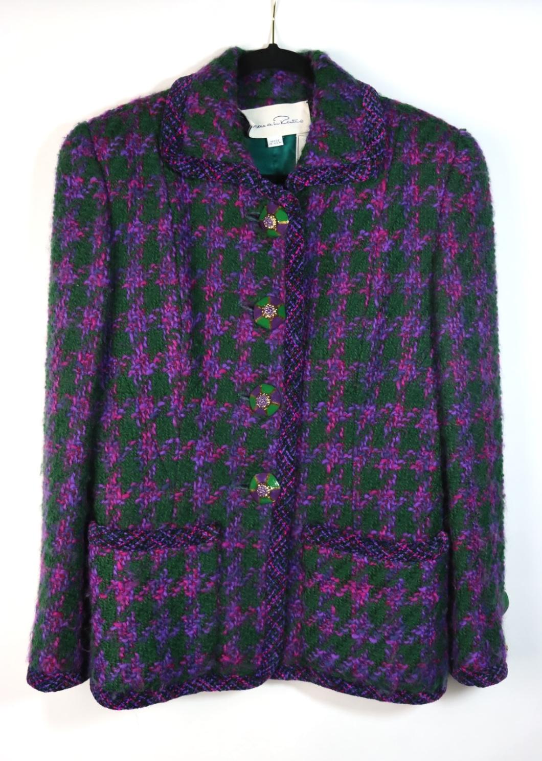 Vintage Oscar De La Renta Purple & Green Tweed Jacket & Skirt Suit