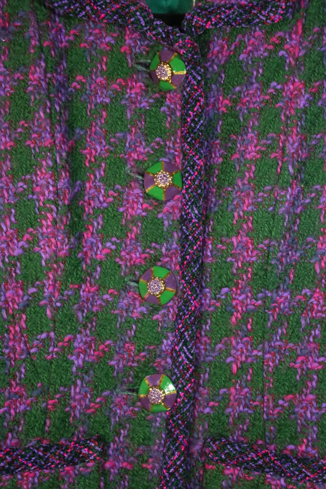 Vintage Oscar De La Renta Purple & Green Tweed Jacket & Skirt Suit