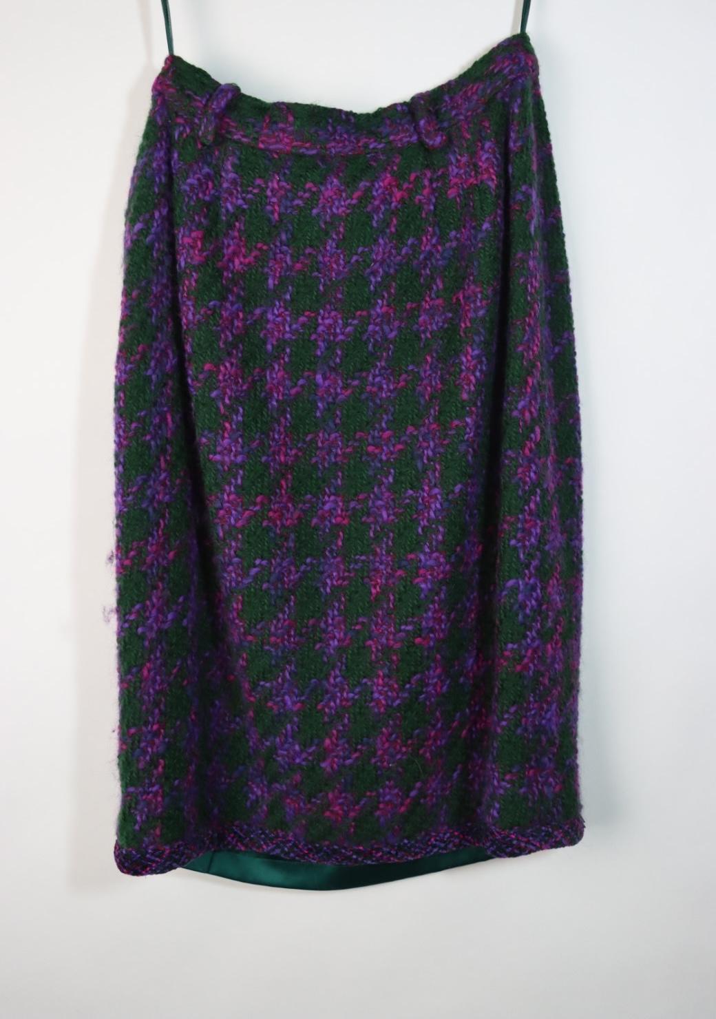 Vintage Oscar De La Renta Purple & Green Tweed Jacket & Skirt Suit