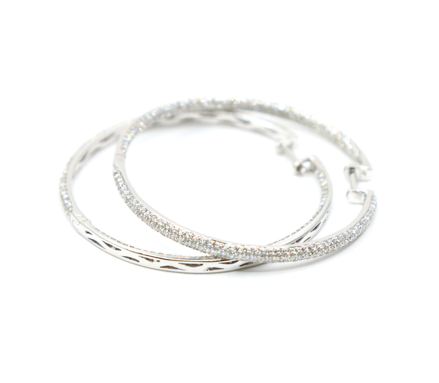 18K White Gold Diamond Large Hoop Earrings