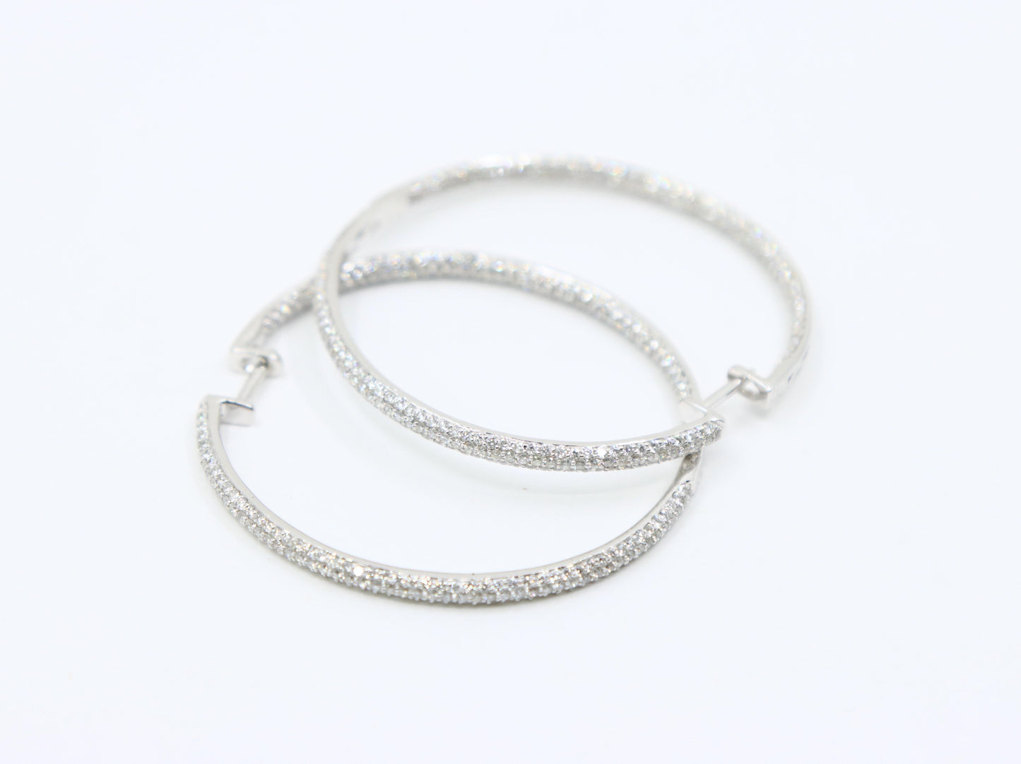 18K White Gold Diamond Large Hoop Earrings