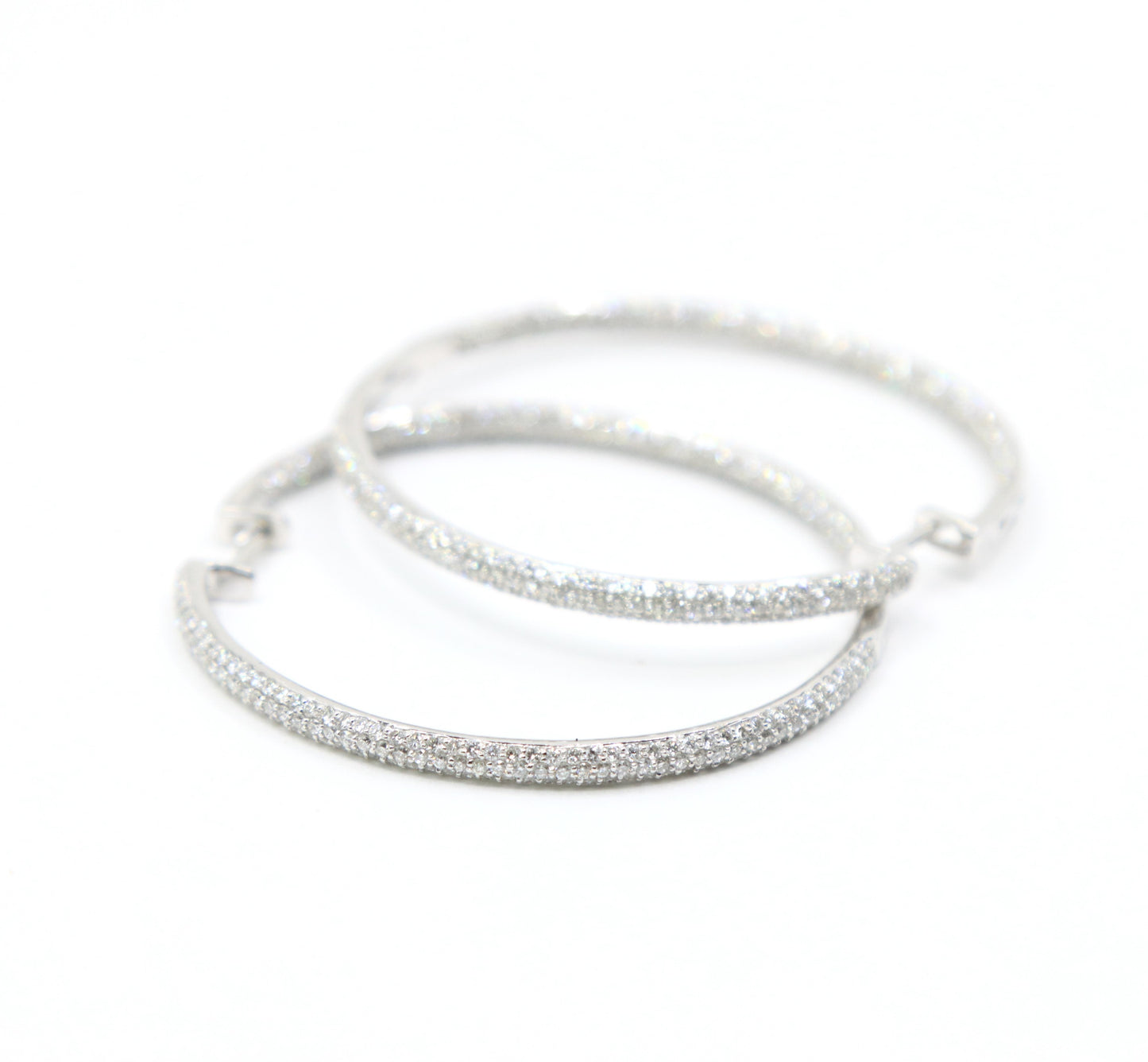 18K White Gold Diamond Large Hoop Earrings