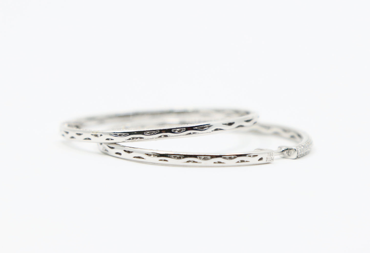 18K White Gold Diamond Large Hoop Earrings