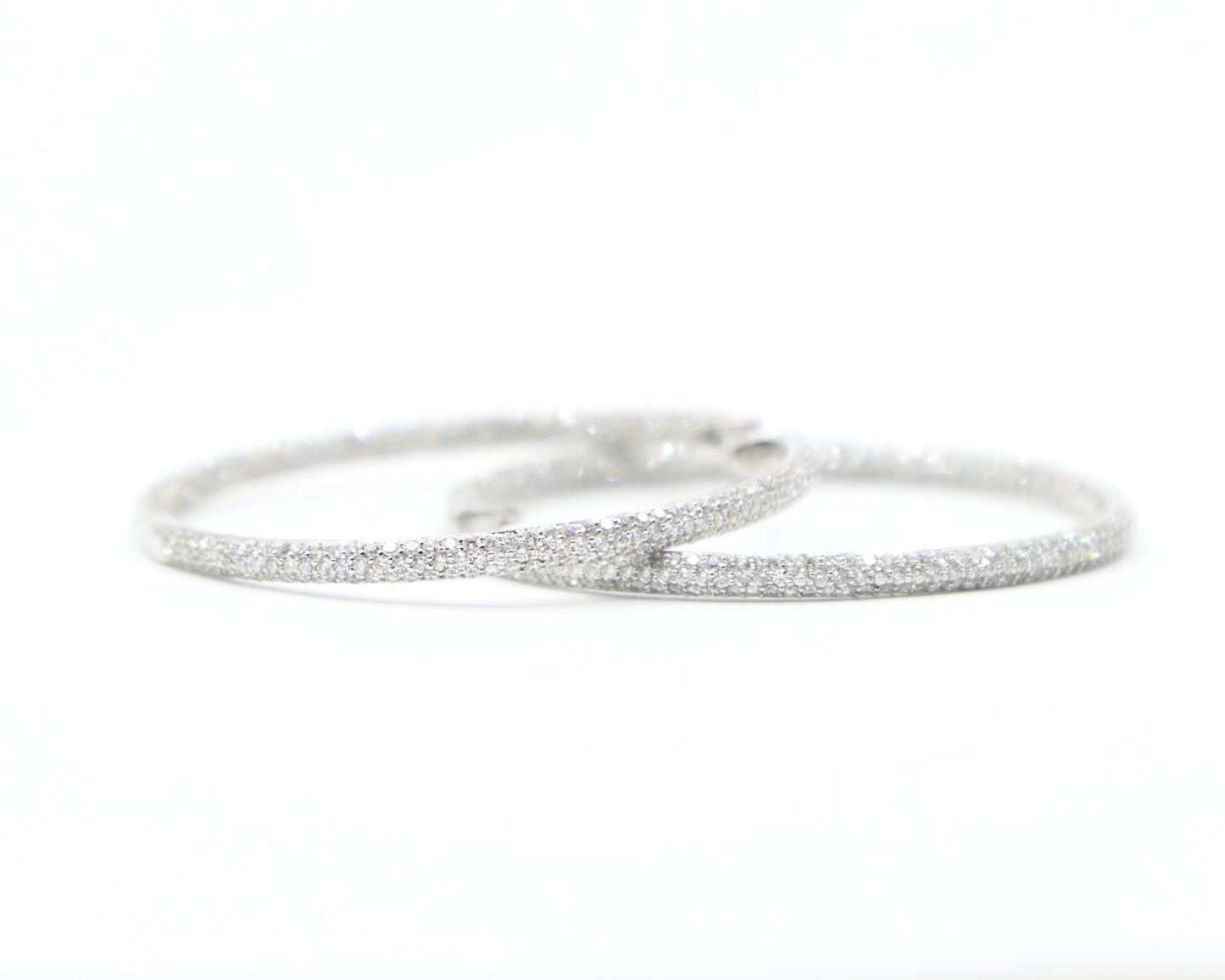 18K White Gold Diamond Large Hoop Earrings