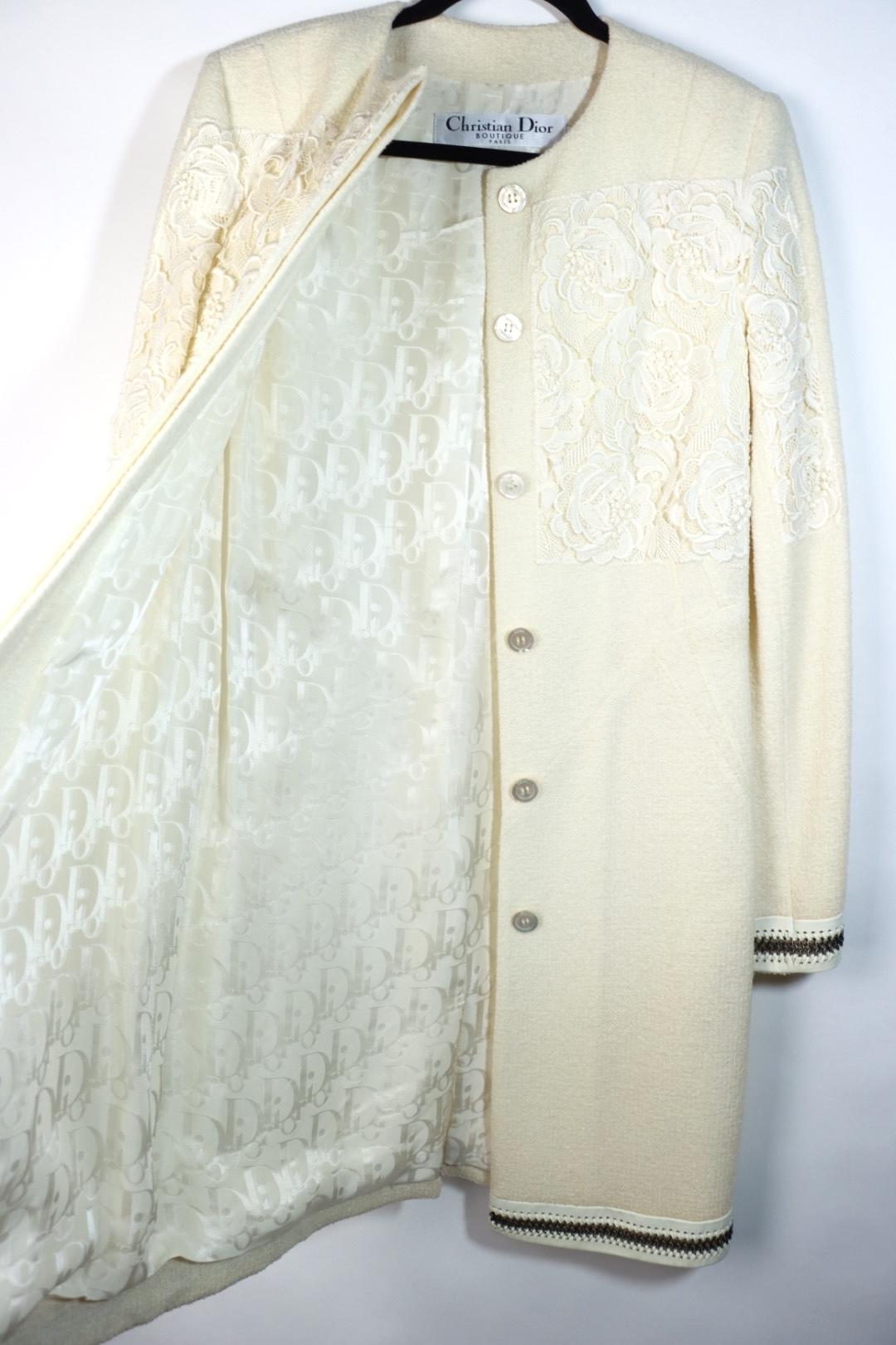 Vintage Dior Lace Flower White Jacket & Skirt Suit
