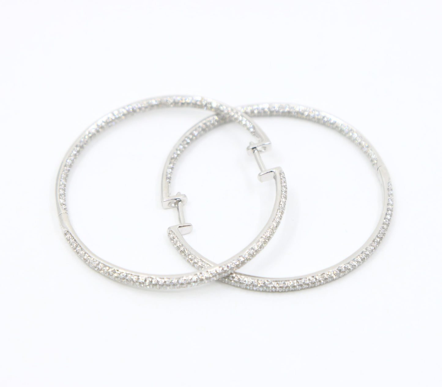 18K White Gold Diamond Large Hoop Earrings