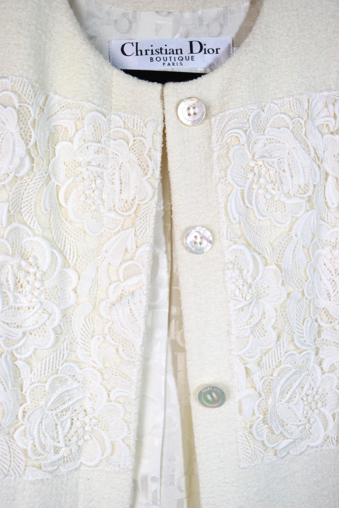 Vintage Dior Lace Flower White Jacket & Skirt Suit