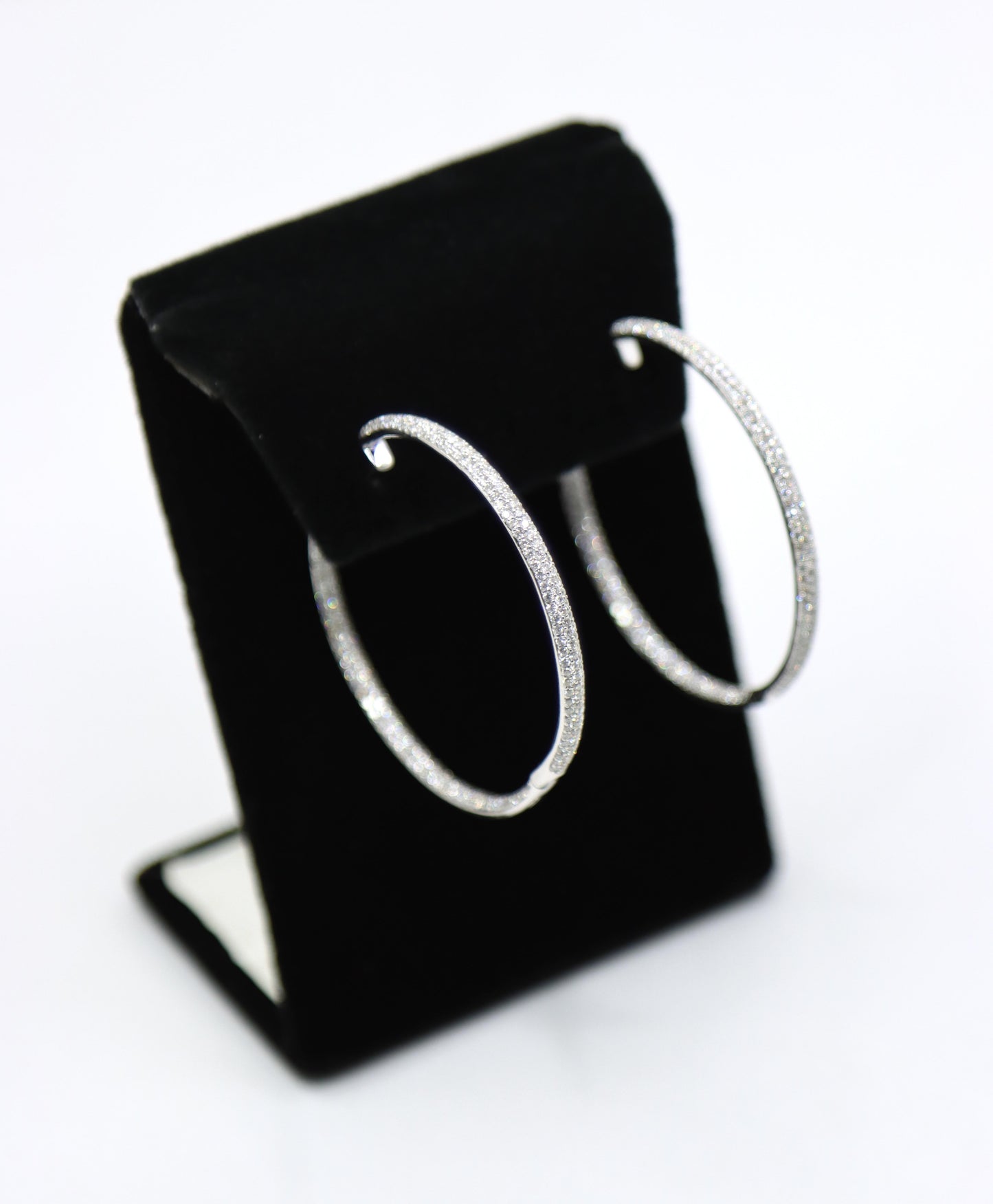18K White Gold Diamond Large Hoop Earrings