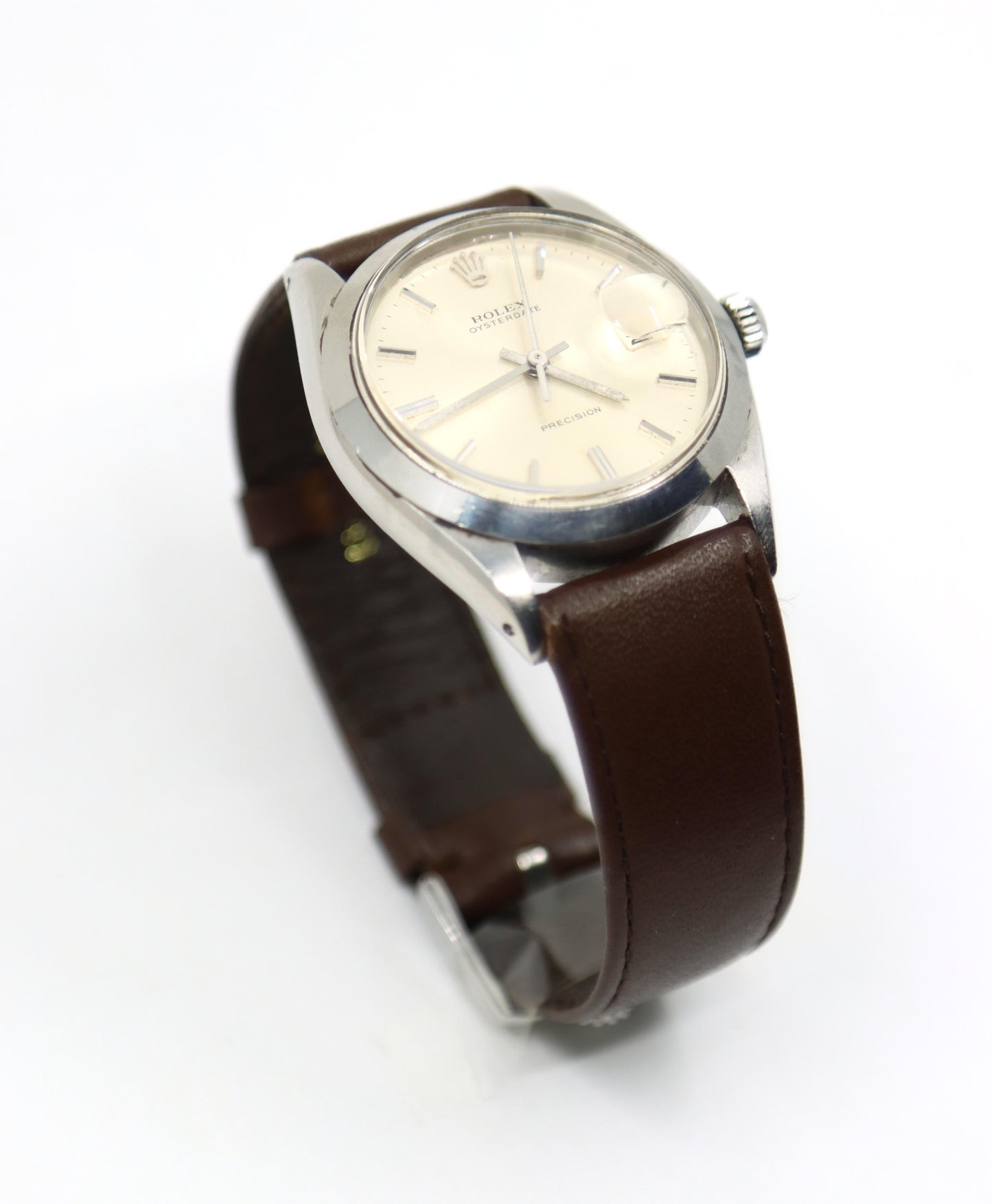 Vintage ROLEX Oysterdate Precision Date Watch with Brown Leather Strap