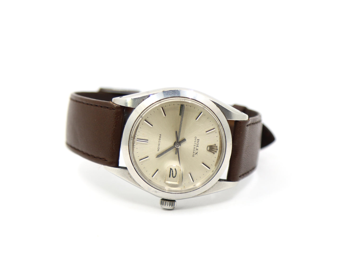 Vintage ROLEX Oysterdate Precision Date Watch with Brown Leather Strap