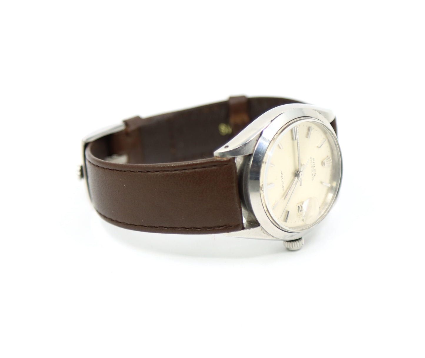 Vintage ROLEX Oysterdate Precision Date Watch with Brown Leather Strap