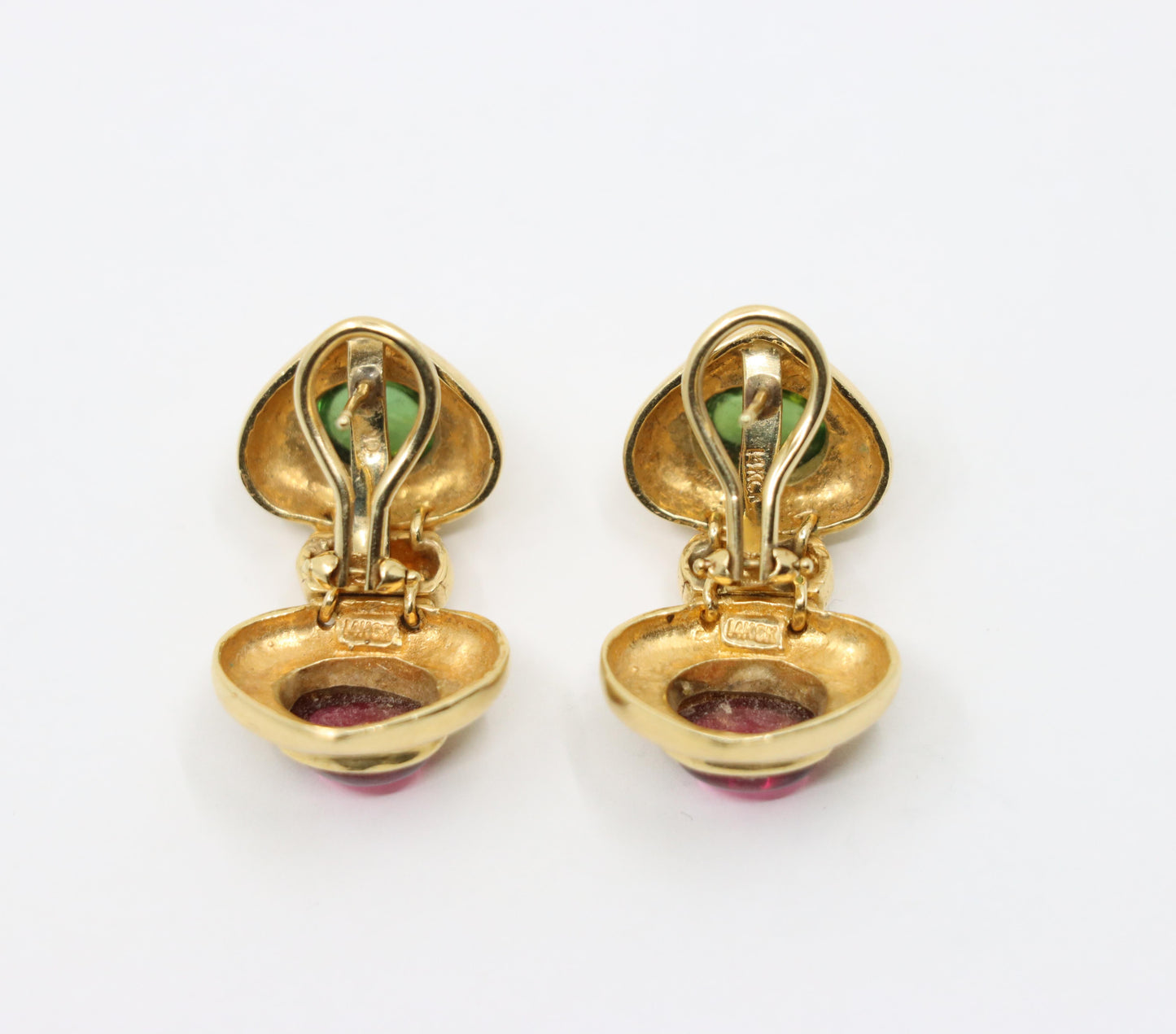 14K Gold Pink & Green Tourmaline Earring