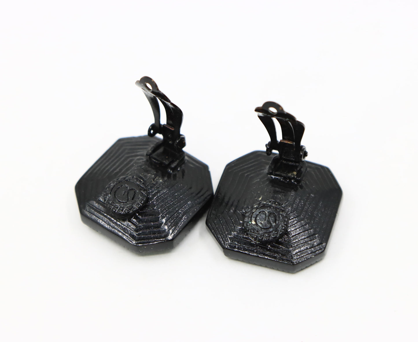Vintage St.John Black Octagon Earring