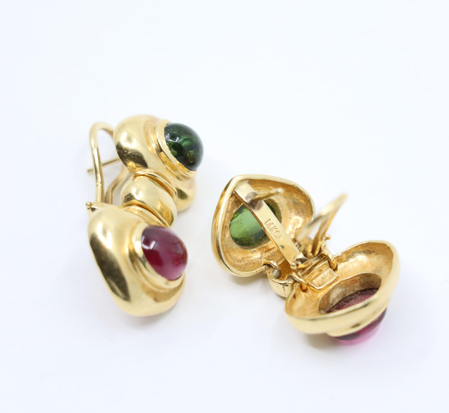 14K Gold Pink & Green Tourmaline Earring